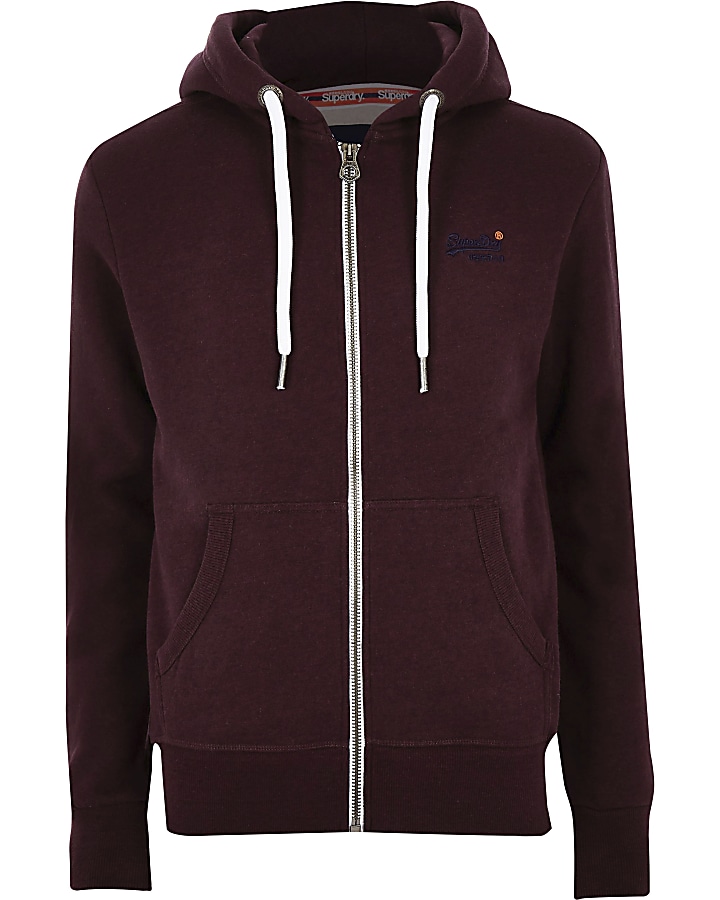Superdry burgundy zip hoodie