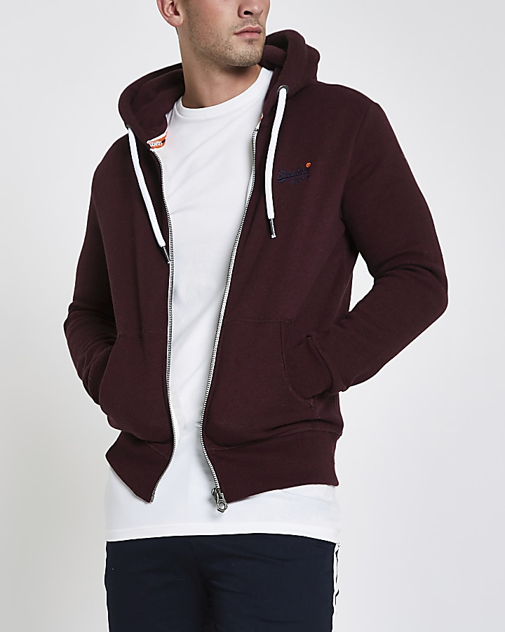 Superdry burgundy zip hoodie