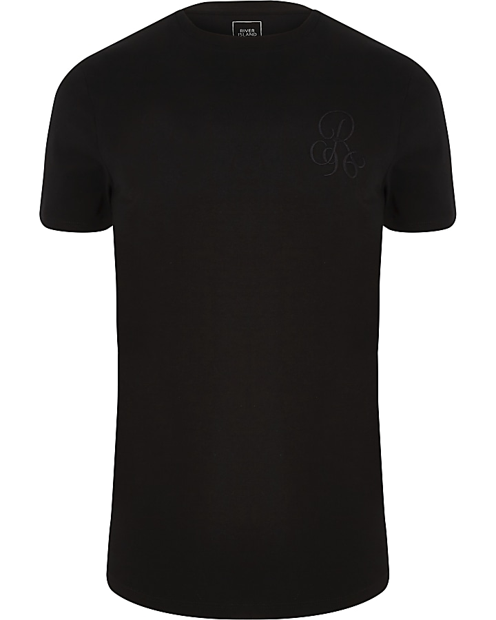 Black 'R96' muscle fit crew neck T-shirt