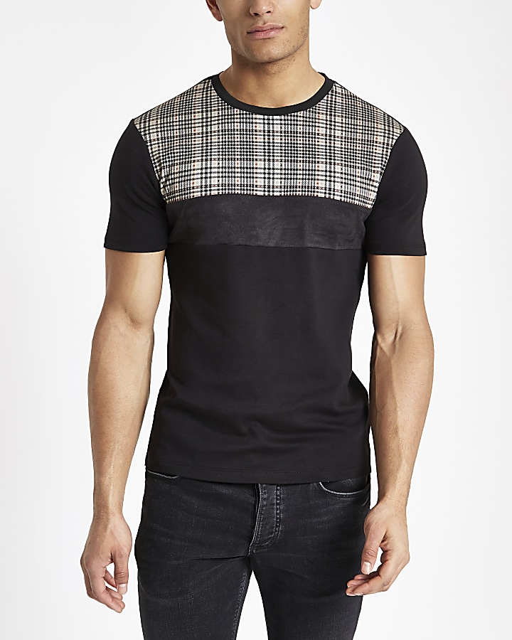 Black check muscle fit T-shirt