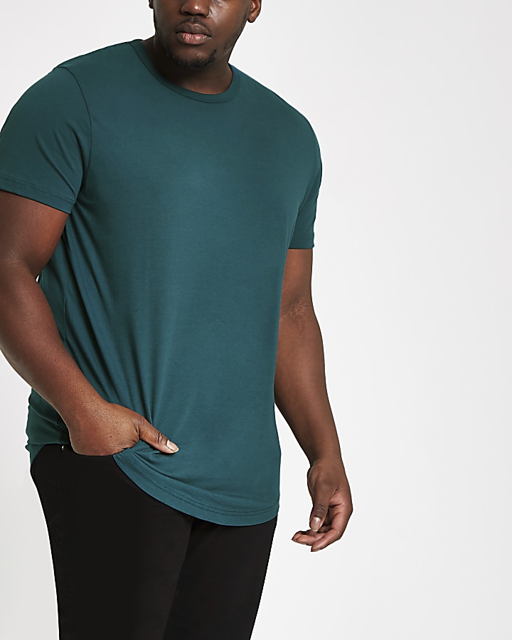 Big and Tall turquoise curved hem T-shirt