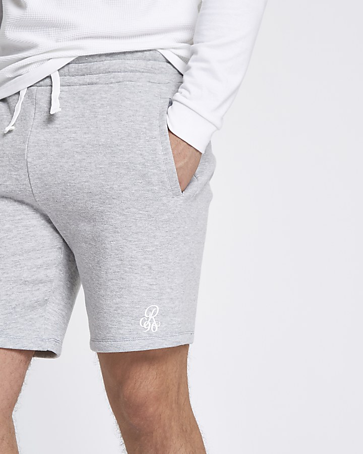 Grey marl embroidered slim fit jersey shorts