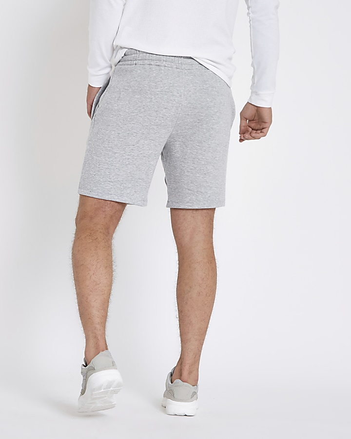 Grey marl embroidered slim fit jersey shorts