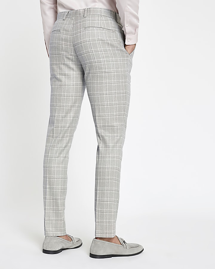 Grey check skinny suit trousers