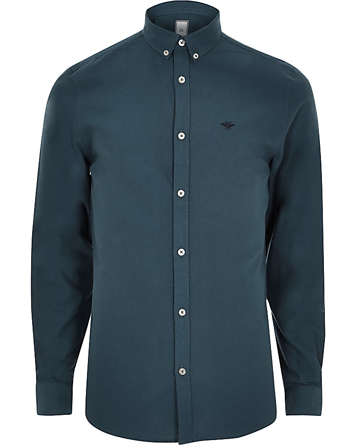 Teal wasp embroidered Oxford shirt