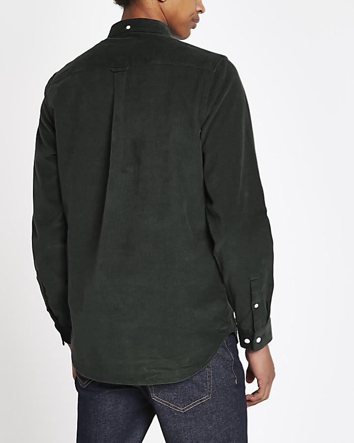 Dark green cord long sleeve button-down shirt