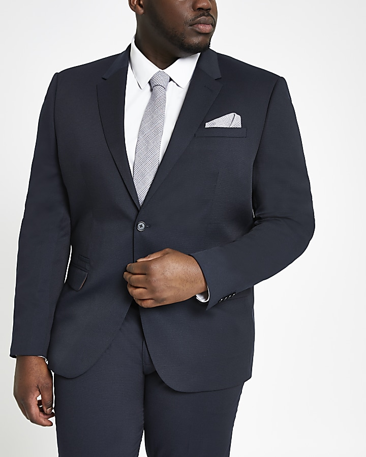 Big and Tall navy skinny fit suit jacket