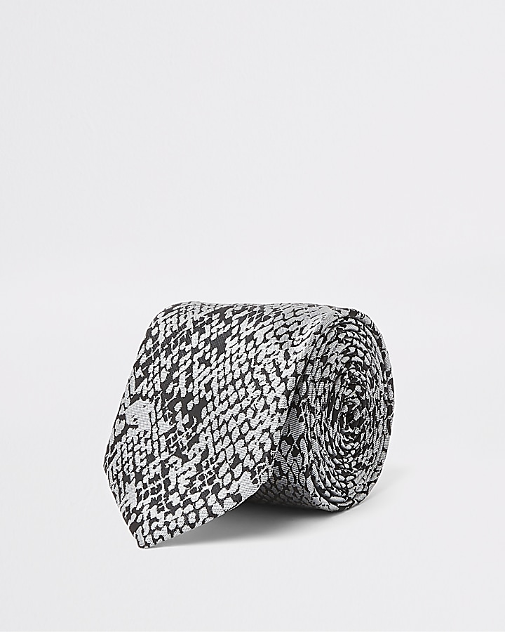 Grey snake print tie