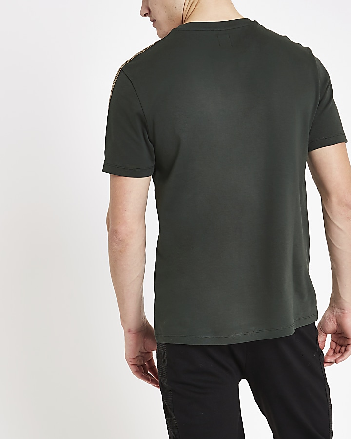 Dark green slim fit Luxe tape side T-shirt