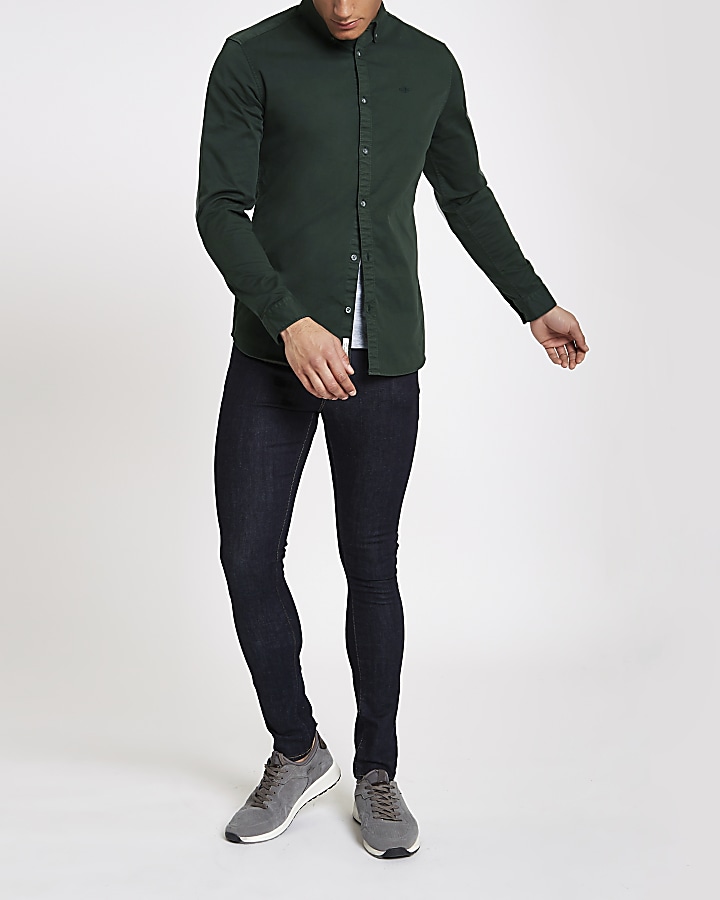 Dark green stretch long sleeve shirt