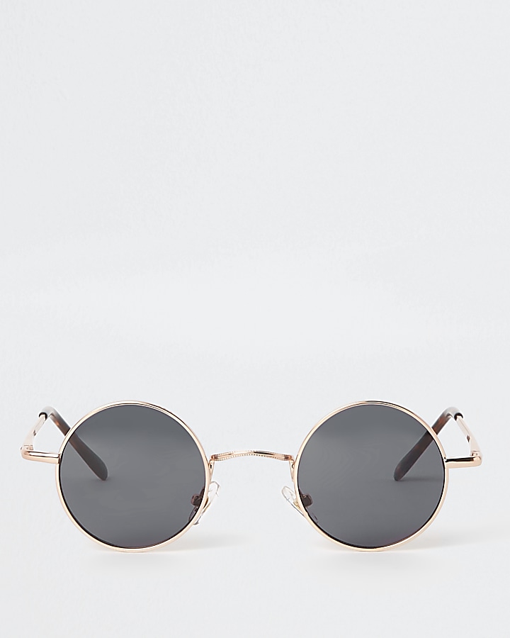 Gold tone small round smoke lens sunglasses