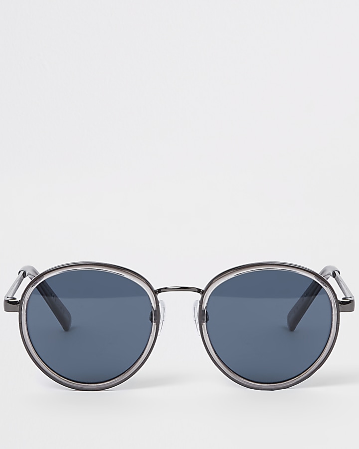 Grey blue lens round sunglasses