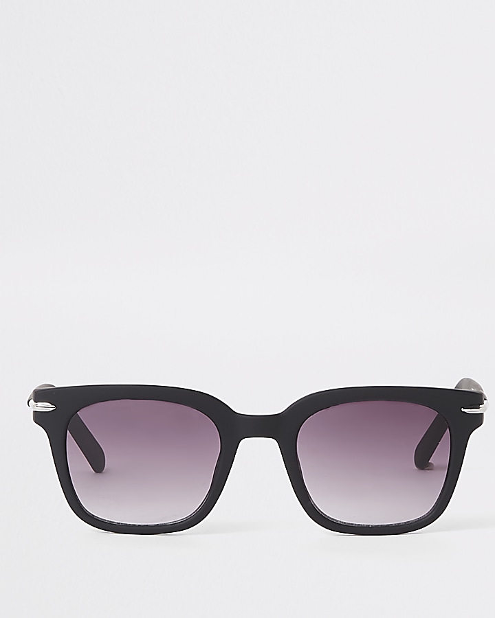 Black smoke lens slim retro square sunglasses