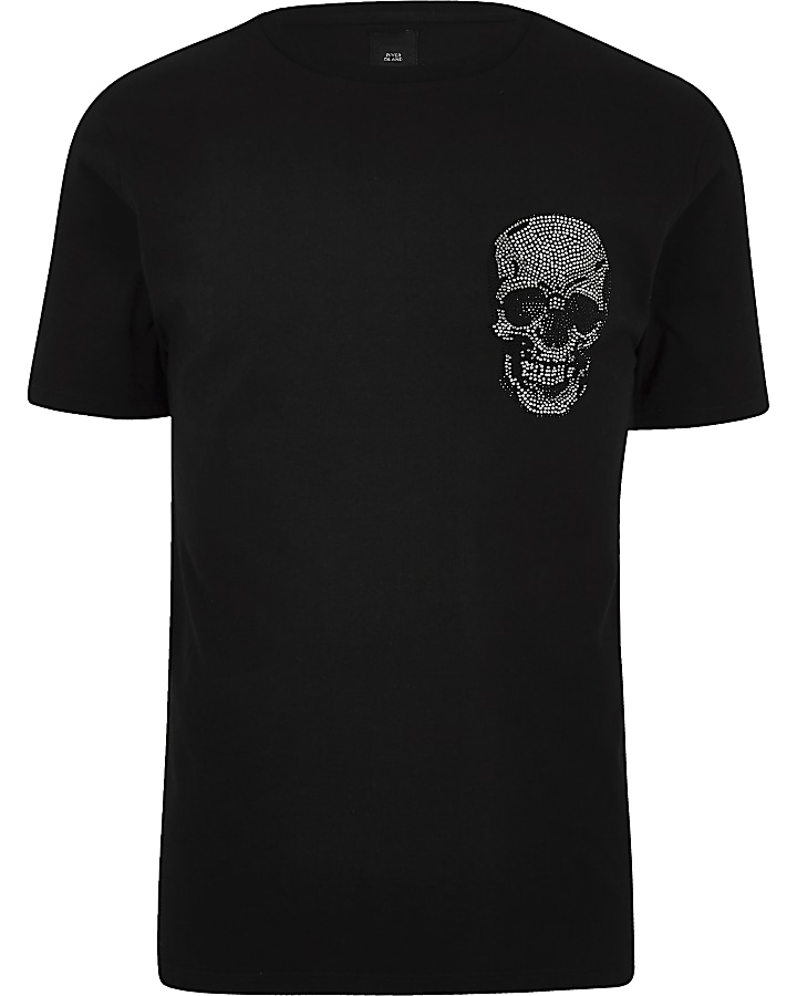 Black diamante embellished skull T-shirt