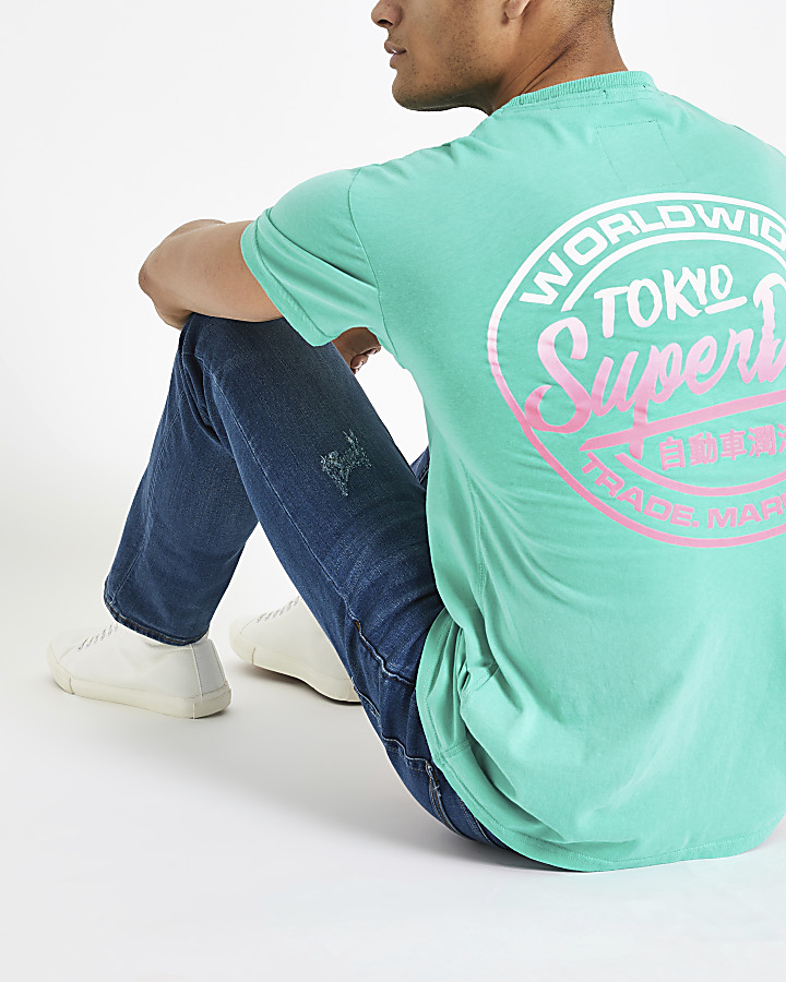 Superdry green logo print oversized T-shirt