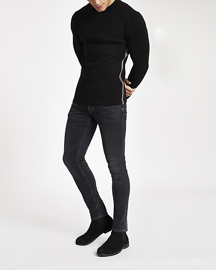 Black cable muscle fit jumper