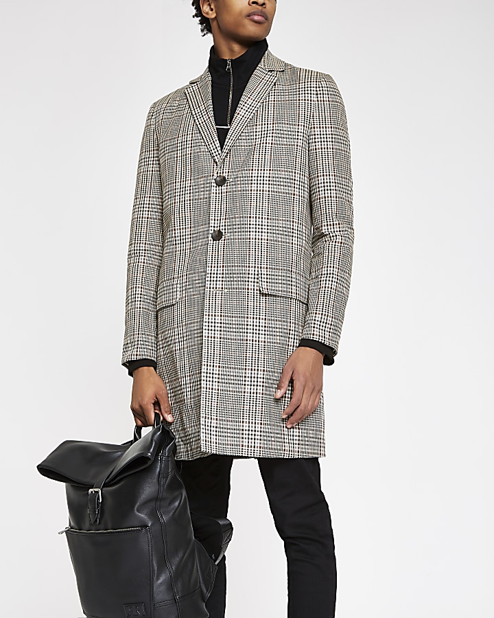 Grey check overcoat