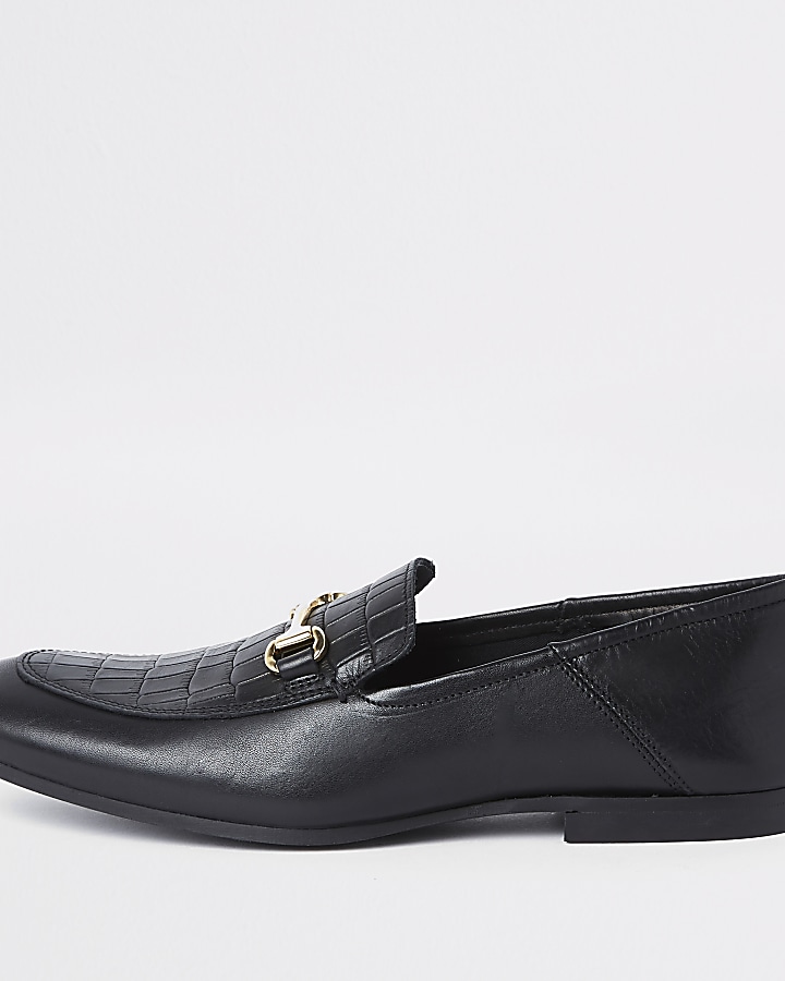 Black leather  fold down heel snaffle loafers