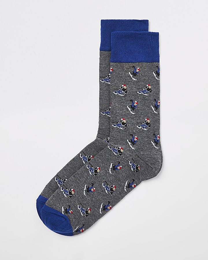 Grey skier print socks