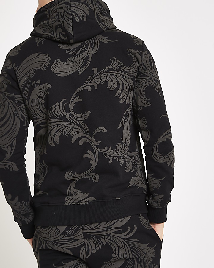 Criminal Damage black baroque print hoodie