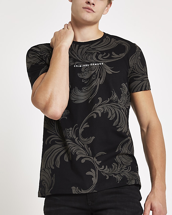 Criminal Damage black baroque print T-shirt