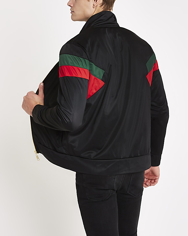 Criminal Damage black colour block zip jacket