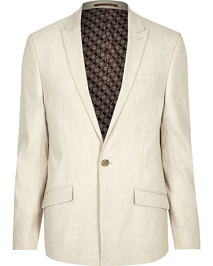Ecru linen skinny suit jacket