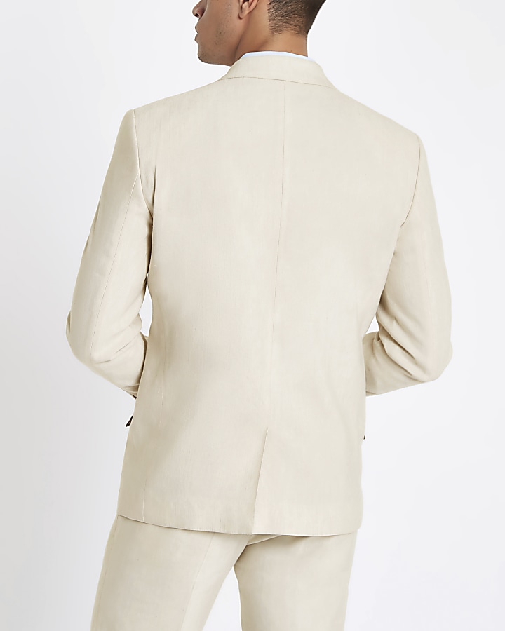 Ecru linen skinny suit jacket