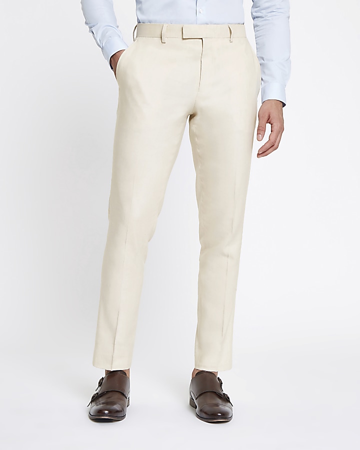 Ecru linen skinny suit trousers