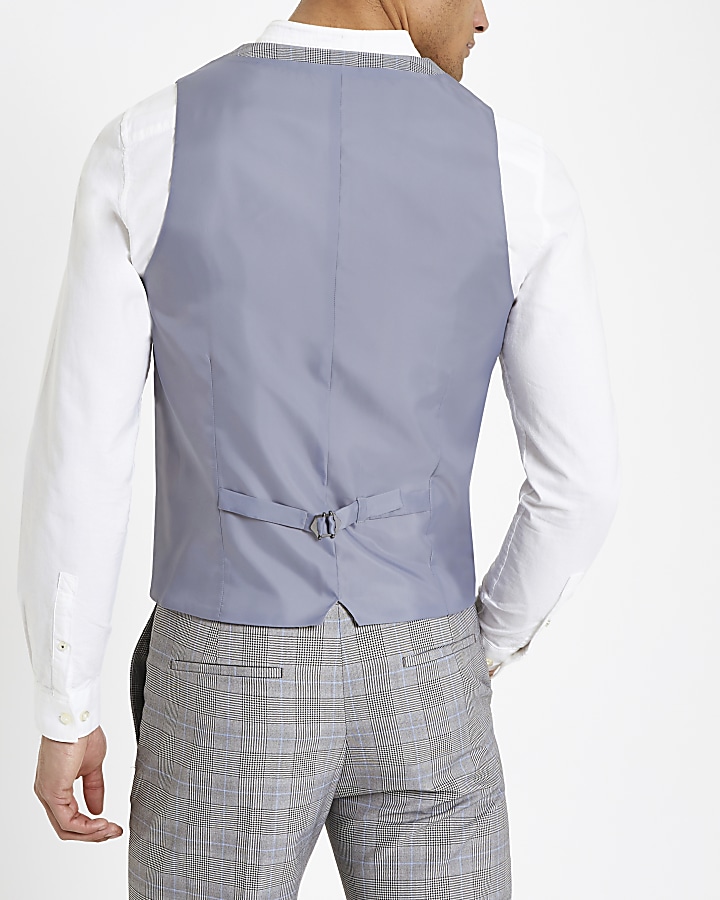 Grey check print suit waistcoat