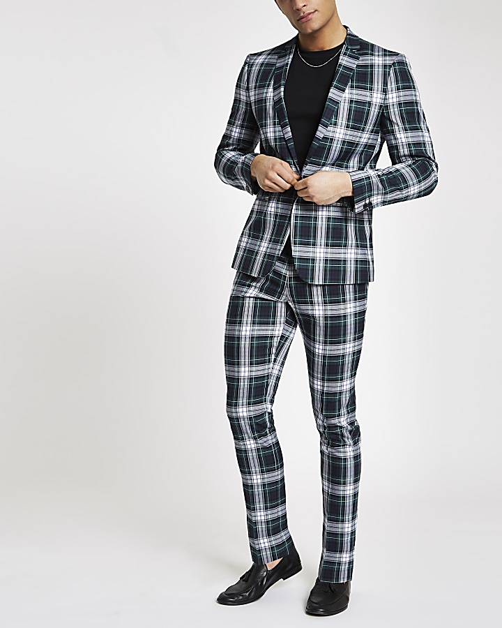 Green check super skinny fit suit jacket