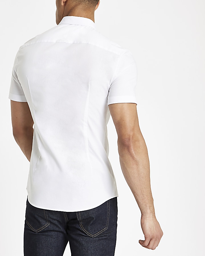 White muscle fit RI embroidered poplin shirt