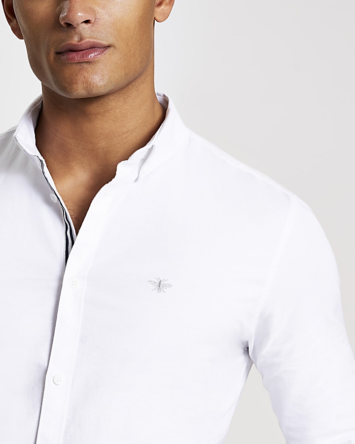 White embroidered muscle fit shirt
