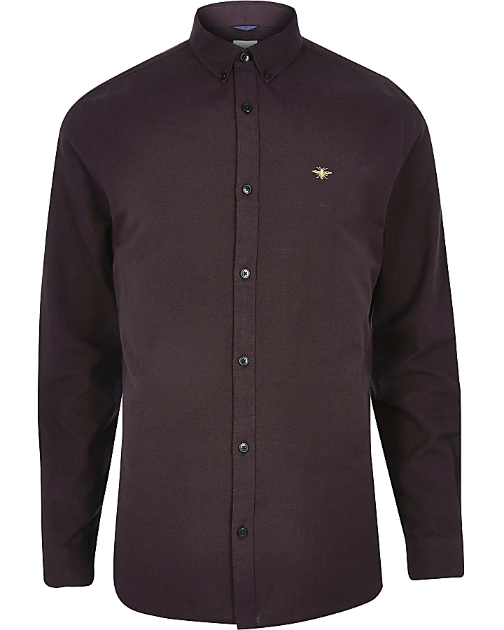 Burgundy grindle embroidered Oxford shirt