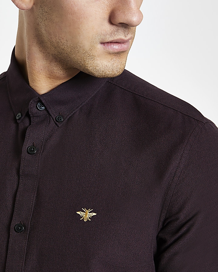Burgundy grindle embroidered Oxford shirt