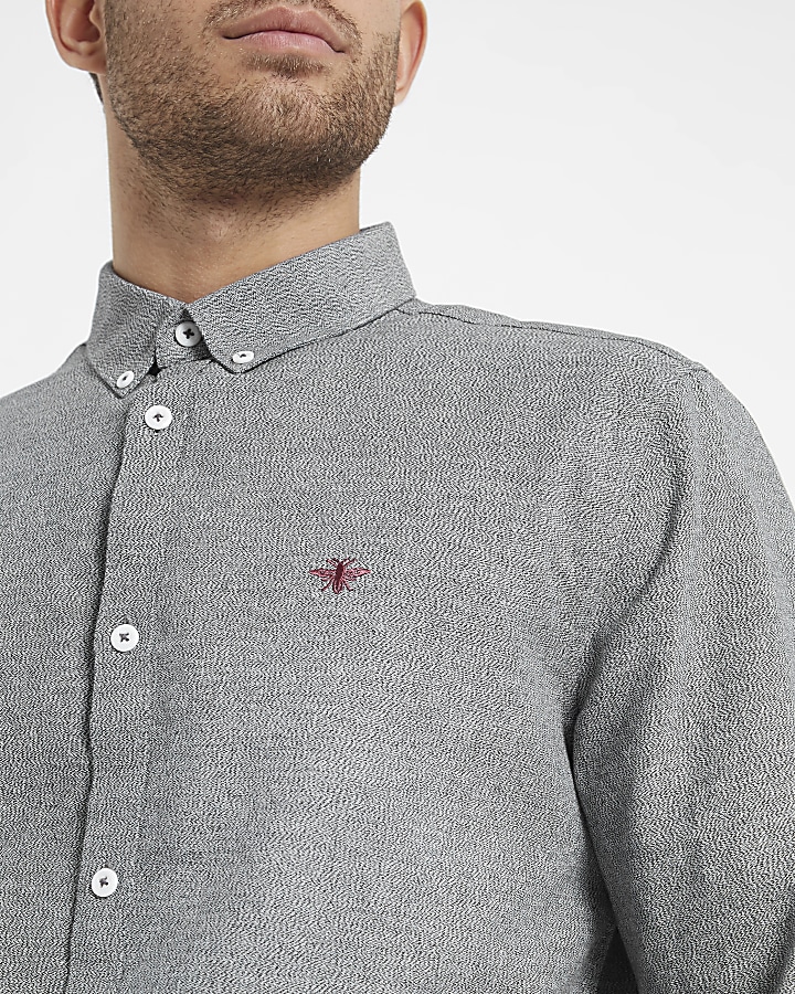 Grey grindle wasp embroidered Oxford shirt
