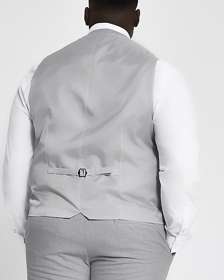 Big and Tall grey textured waistcoat