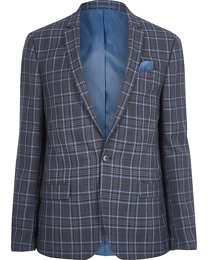Big and Tall blue check suit jacket
