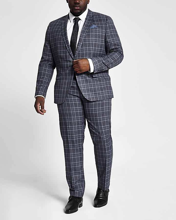 Big and Tall blue check suit jacket