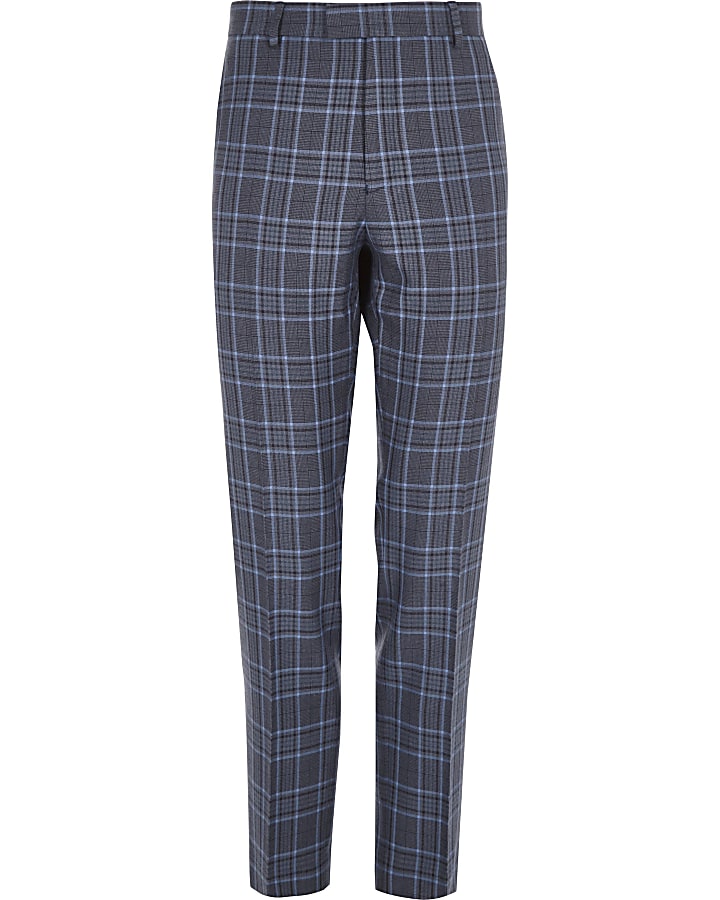 Big and Tall blue check suit trousers