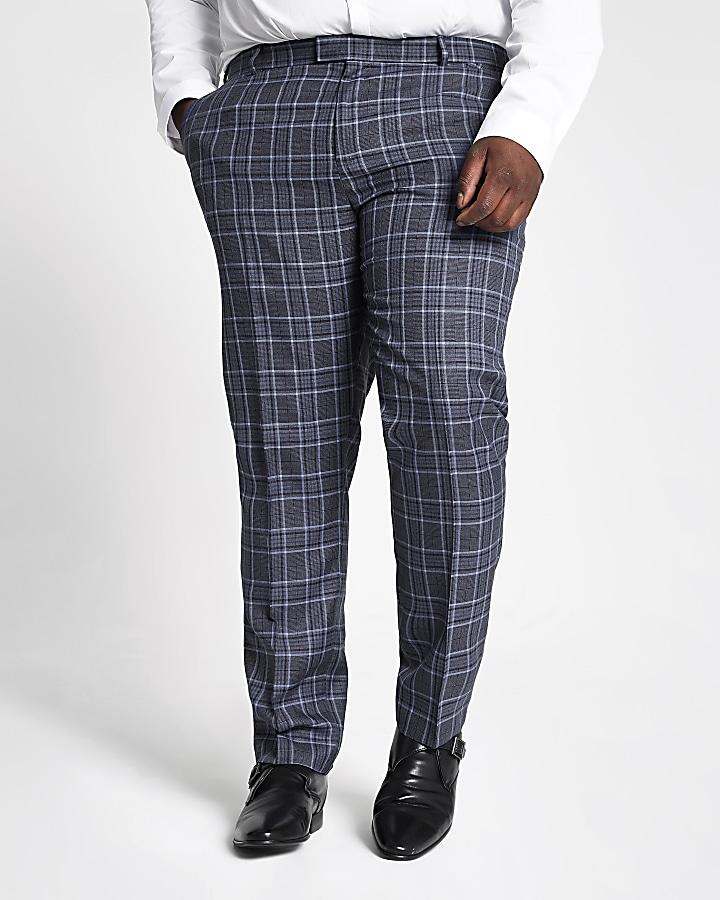 Big and Tall blue check suit trousers