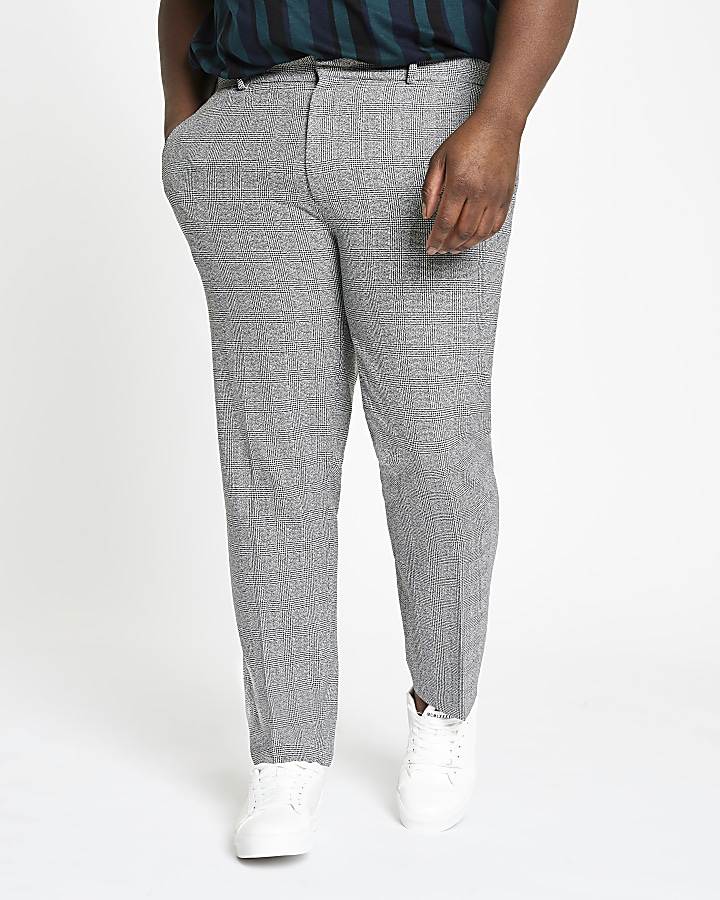 Big and Tall grey check smart trousers