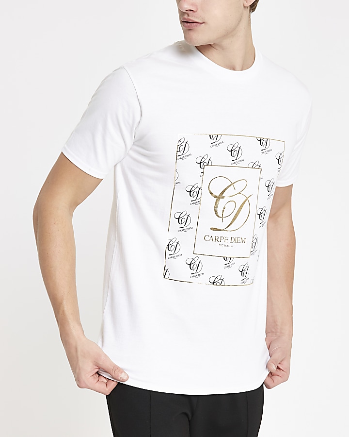 White gold foil ‘Carpe diem’ T-shirt