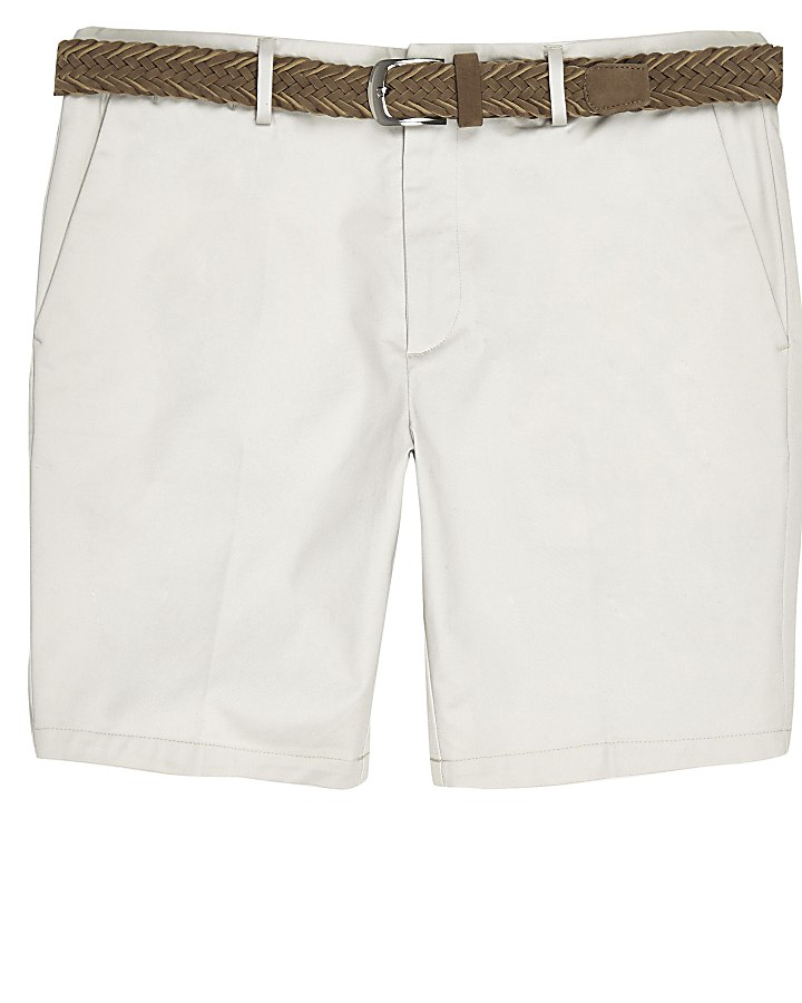 Stone belted slim fit chino shorts