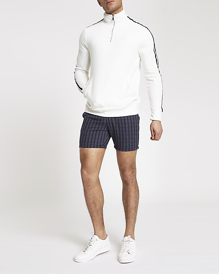 Navy check slim fit shorts