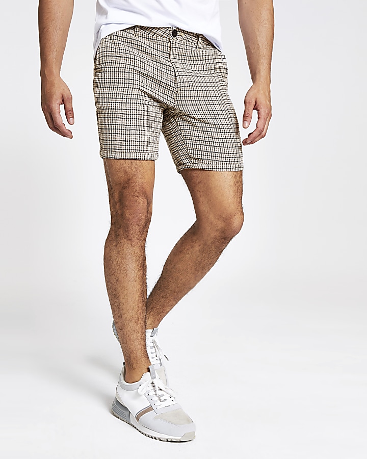 Stone check slim fit shorts
