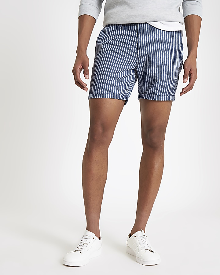 Blue stripe slim fit shorts
