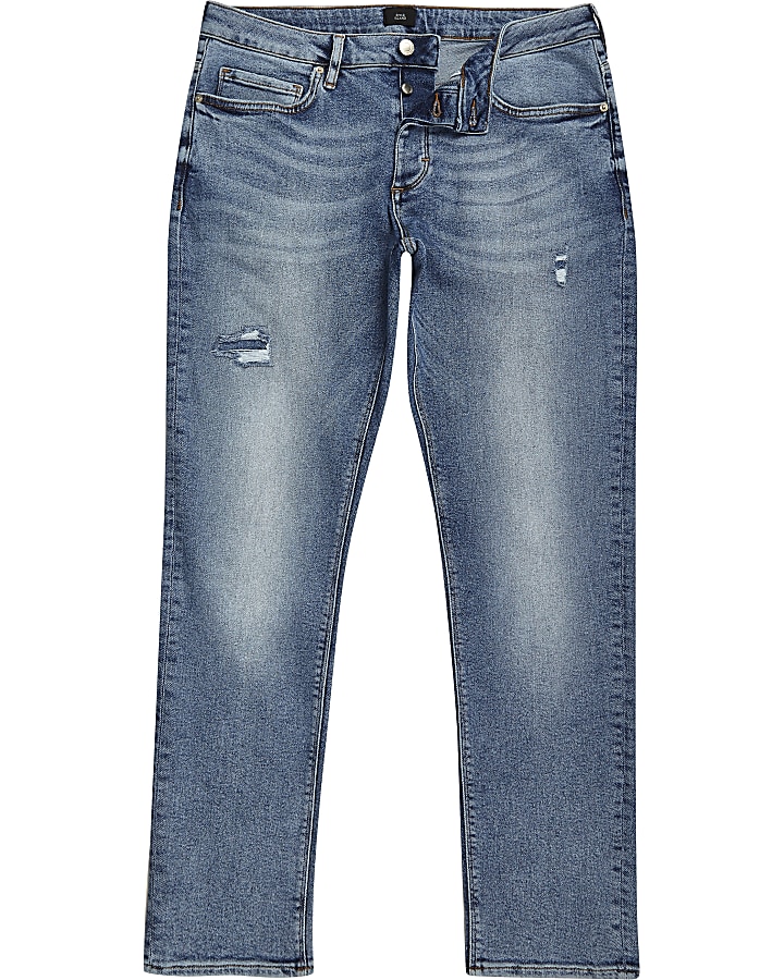 Mid blue Dylan distressed slim fit jeans