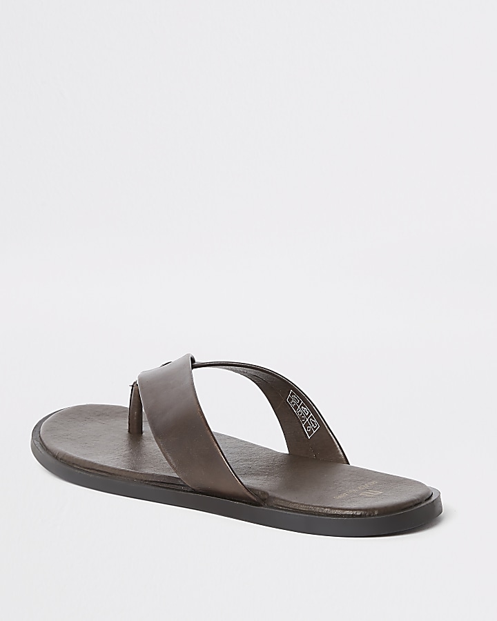 Dark brown leather flip flop sandals