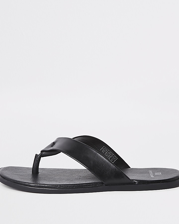 Black leather flip flop sandals